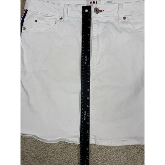 EV1 White Denim Mini Skirt Size 16 Racing Stripes Alex Relaxed Vintage B016 - Picture 6 of 11